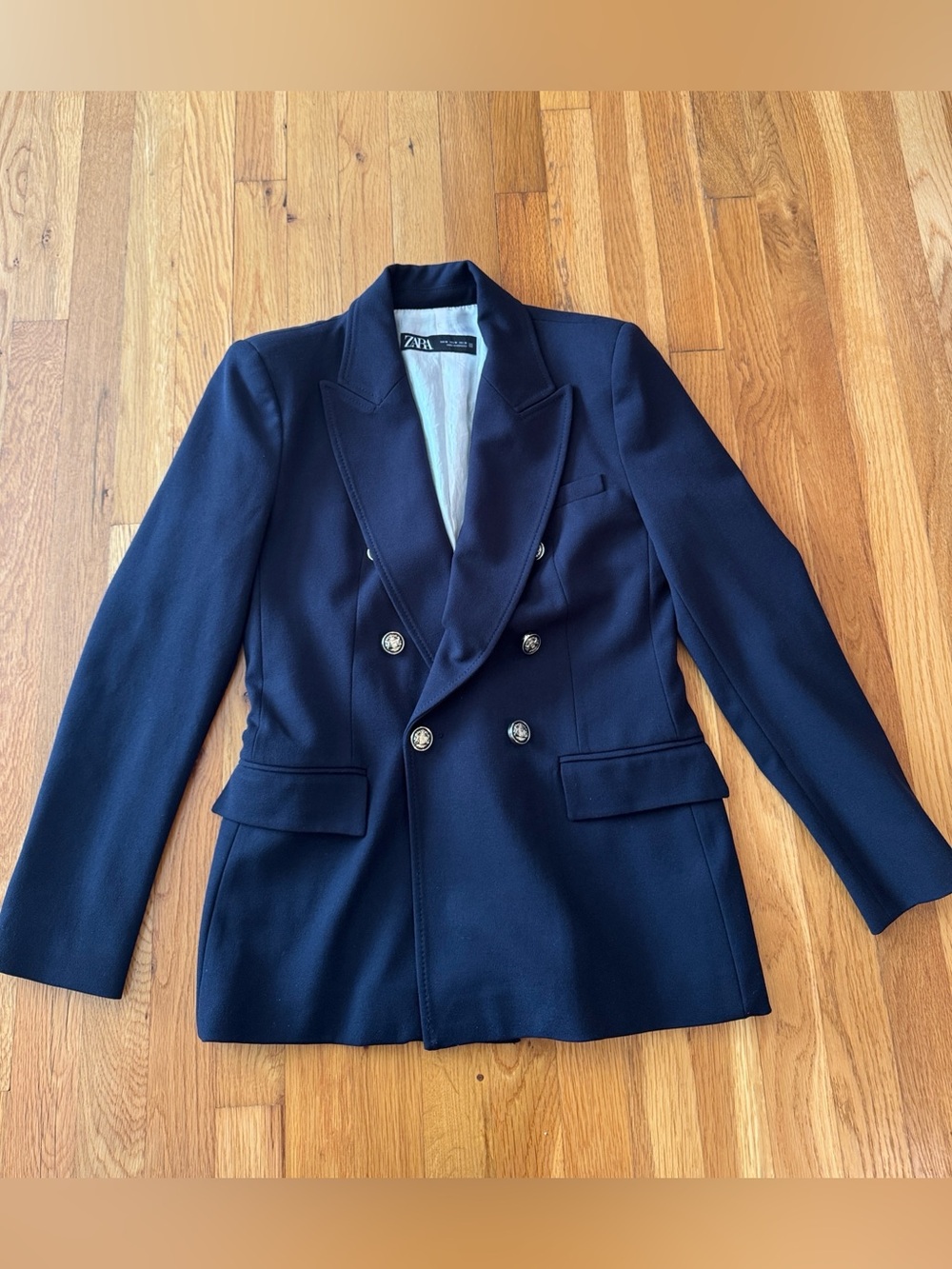 Zara Tailored Double-Breasted Blazer Dark Blue Medium Like New